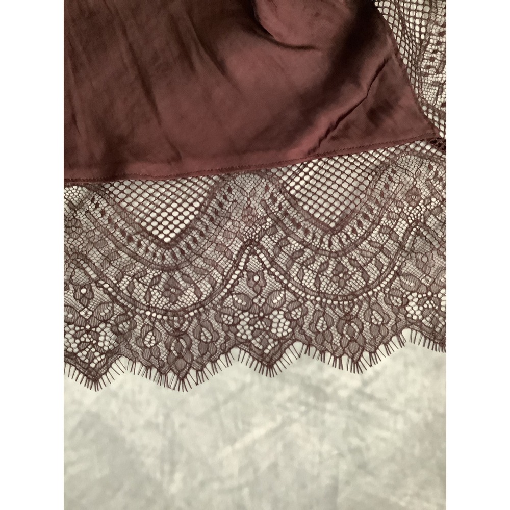 Steve Madden Mahogany Brown Satin Lace Trim Asymmetrical Midi Skirt DB17025F M - Picture 5 of 9